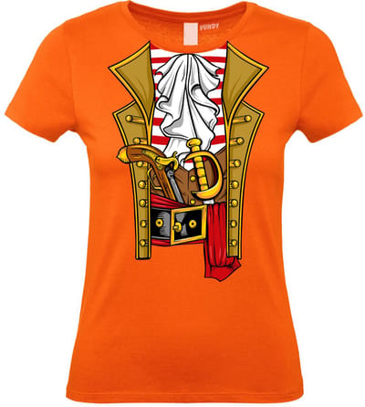 Dames t-shirt Piraten Kostuum | Carnavalskleding dames | Carnaval Kostuum | Foute Party | Oranje Dames | maat XS