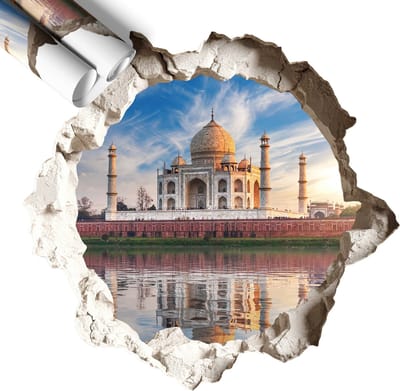 Wallfluent 3D Muursticker - Een exotisch monument 3D Wandsticker Gat In De Muur - 60x57 cm - Wit 3D Sticker Gat In Stenen Muur - 3D Sticker Optische Illusie Gat - Zelfklevende Muursticker 3D Gat - Zelfklevende 3D Wandsticker Illusie