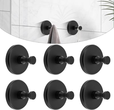 PromoHome Zuignaphaken, 6 stuks, handdoekhouder, zuignap, extra sterk, zuignaphaak, zwarte zuignap, extra sterk, vacuüm zuignap (eenvoudig, modern, stuk, 6)