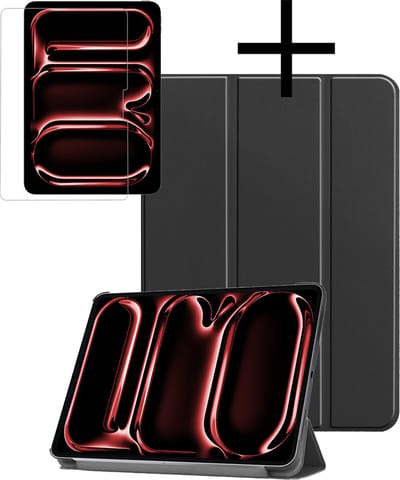 Hoes - Geschikt voor Apple iPad Pro (2024/2025) - 11 inch - Met Screenprotector - Trifold Bookcase - Hard Cover - Hardcover Book Case - Tablet Hoesje - Zwart