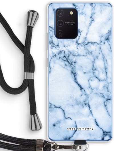Case Company® - Hoesje met koord geschikt voor Samsung Galaxy Note 10 Lite hoesje met Koord - Blauw marmer - Telefoonhoesje met Zwart Koord - Bescherming aan alle Kanten en Over de Schermrand