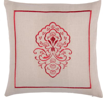Clayre & Eef Kussenhoes KT020.090R 40*40 cm Rood Katoen / Linnen Vierkant Krullen Sierkussenhoes Kussen hoes