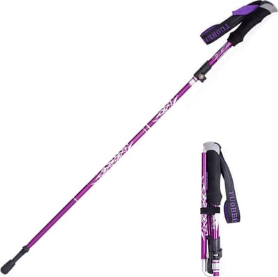 Aluminiumlegering Ultralichte Reis Wandelstok - Opvouwbare Wandelstok - Multifunctionele Wandelstok - Geschikt voor Wandelen, Kamperen en Backpacken - paars - short