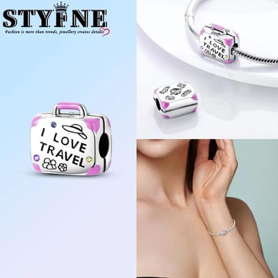 Anniversaires Bagages Avion Passeport Ensemble Trois Pièces Breloque Cuivre Convient aux Bracelets Authentiques Bijoux Artisanat Pour Femmes Cadeaux white