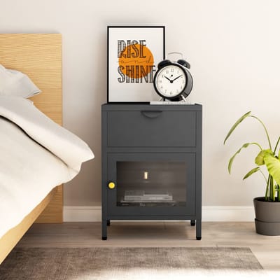 vidaXL - Nachtkastje - 40x30x54,5 - cm - staal - en - glas - antracietkleurig