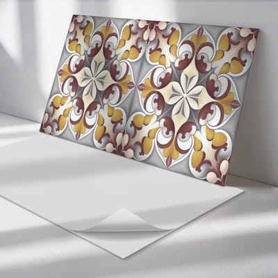 Wallfluent Vinyl Wandpaneel - Bloemenmozaïekpatroon Zelfklevend Wandpaneel - 120 cm x 60 cm - Geel PVC wandpaneel - Set van 1 - Rechthoekig Wandbekleding Vinyl - Texturen Wandpaneel - PVC Muurpaneel - Wandpaneel Keuken en Badkamer