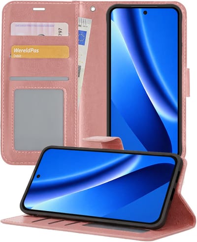 Hoesje - Geschikt voor Google Pixel 10a - Luxe Bookcase - Walletcase Hoes - Portemonnee - Cover - Telefoonhoes - Rosé goud