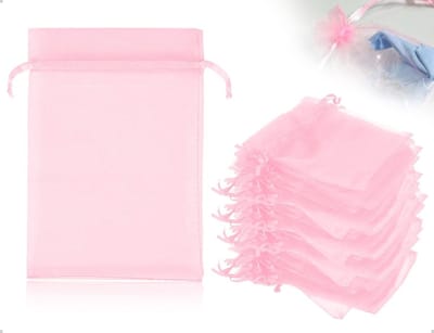 Set van 50 Kleine Organza Tassen met Trekkoord voor Trouwen, Feestjes en Verjaardagen - Perfect voor Sieraden, Snoep en Cosmetica (Roze)