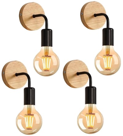 Stervia Wandlampen Binnen Woonkamer/Slaapkamer/Eetkamer - Set van 4 - Hout - E27 Fitting - 11 x 10 x 25 cm