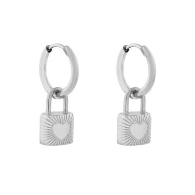 Essentialistics - Oorbellen minimalistisch met hanger slotje groot - Nikkelvrij - Zilverkleur - Stainless steel (verkleurt niet) - Kliksluiting
