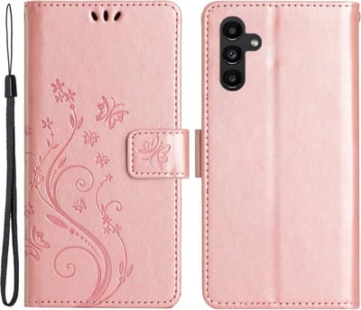 Coverup Hoesje - Geschikt voor Samsung Galaxy S24 FE Hoesje - Coverup Bloemen & Vlinders Book Case - Rose Gold