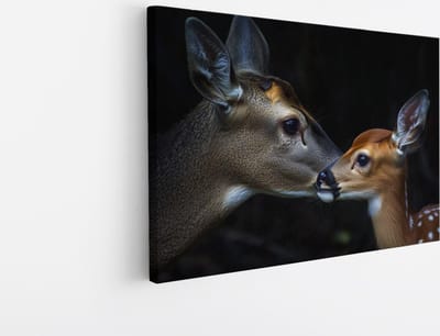 Saammp Canvas Schilderij - Herten familie - Natuur - Dieren - 45x30 - Foto op canvas - Wanddecoratie - Muurdecoratie Woonkamer - Slaapkamer decoratie - Canvas Print