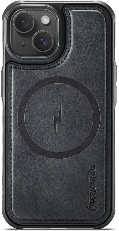 Casemania Hoesje Geschikt voor Apple iPhone 13 - Charcoal Gray - Magnetische Telefoonhoesje Compatibel met MagSafe - Kunstleer Back Cover met Anti-Slip Grip Randen