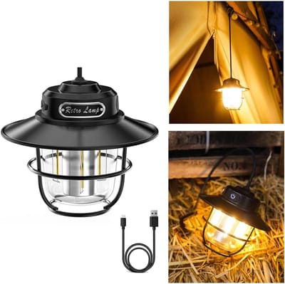 Mini campinglamp - Draagbaar - Noodverlichting voor tent - Geschikt voor buiten, kamperen, picknicks - Oplaadbaar - Waterdicht - Zwart