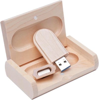 Houten USB-stick van Esdoorn met Beschermende Houten Opbergdoos