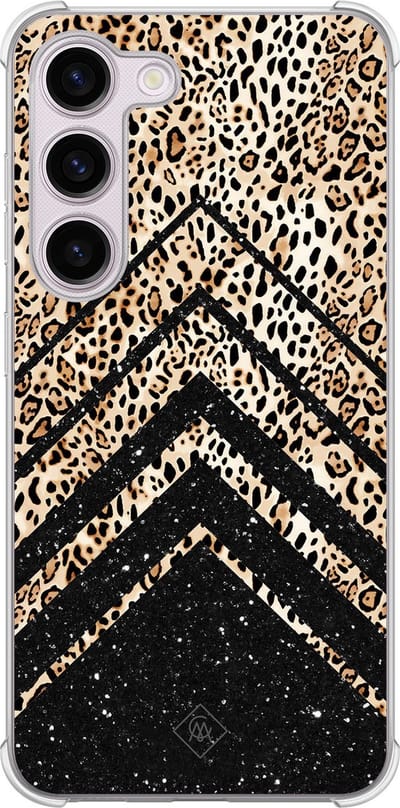 Casimoda® hoesje - Geschikt voor Samsung Galaxy S23 Plus - Chevron Luipaard - Shockproof case - Extra sterk - TPU/polycarbonaat - Bruin/beige, Transparant