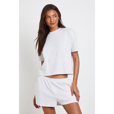 boohoo Dames Tall Wafel T-shirt En Shorts Co-ord | Ash Grey | Maat: 6