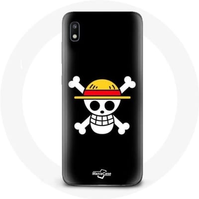 Hoesje voor Samsung Galaxy A10 One Piece Manga Skull Zwarte Achtergrond zwart