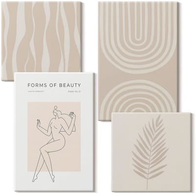Wallfluent Set van canvas schilderijen - Abstracte patronen, delicate boho-decoraties Canvas Schilderijen Set - Set van 4 Canvas Schilderijen - Beige Set van Canvas Prints - Abstractie Canvas Kunst Set - Boheemse Canvas Kunst Set
