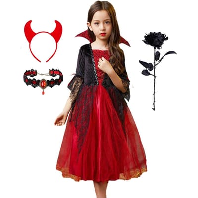 Costume Maillé Mariée Fantôme Filles Halloween Robe Princesse Filles Costume de Spectacle Vêtements de Soirée Noirs 160cm