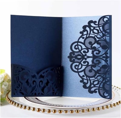 Set van 50 Luxe Uitnodigingen voor Bruiloften en Verjaardagen in Donkerblauw met Enveloppen