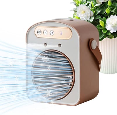 Bureauventilator met Luchtbevochtiger - Tafelventilator Draagbaar - Persoonlijke Verkoeling - Bladloos en Stil - 225 x 12 x 225 cm