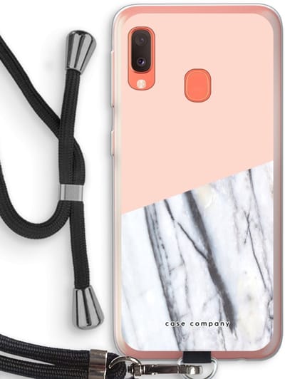 Case Company® - Hoesje met koord geschikt voor Samsung Galaxy A20e hoesje met Koord - A touch of peach - Telefoonhoesje met Zwart Koord - Bescherming aan alle Kanten en Over de Schermrand