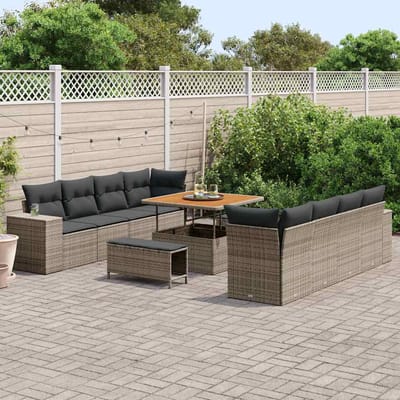 vidaXL Tuinbank Set met kussen met opslag 11 pcs Grijs poly rattan