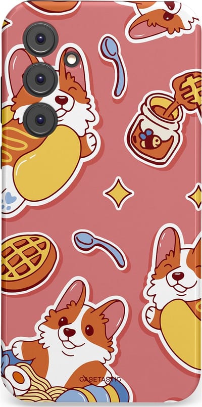 Casetastic Hoesje Geschikt voor Samsung A35 - Stijlvolle Beschermende Duo-layer Case - Corgi snacks