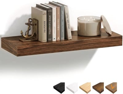 Wandplank van Walnoot, 40 x 23.5 x 3.8 cm, Houten Plank met Onzichtbare Beugels, Zwevende Plank voor Slaapkamer, Woonkamer en Keuken, Perfect voor Opslag en Decoratie