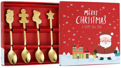 Kerst Lepels - Dessertlepel in geschenkdoos voor feestjes en het serveren van koffie - Roestvrij - Goud