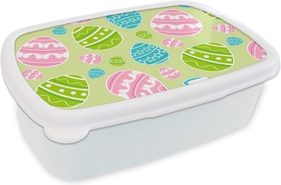 Broodtrommel Wit - Lunchbox - Brooddoos - Paasei - Patronen - Pasen - 18x12x6 cm - Volwassenen