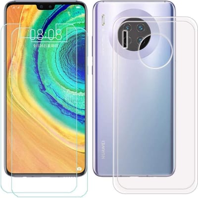 Hoesje Geschikt voor: Huawei Mate 30 - Soft TPU Siliconen Case & 2X Tempered Glas Combi - Transparant