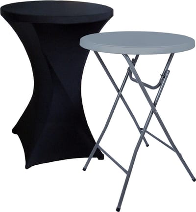 BRASQ Statafel Grijs + statafelrok zwart - ø80 x 110 cm - staantafel - partytafel - Bartafel - voor binnen en buiten - Vouwtafel - Inklapbaar - kunststof en metaal