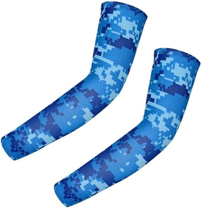Kinderen Arm Sleeves voor UV-bescherming - Ademend en Comfortabel - Zonnebescherming voor Fietsen, Hardlopen en Sporten - Camo Blauw, Maat S (4-6 Jaar)