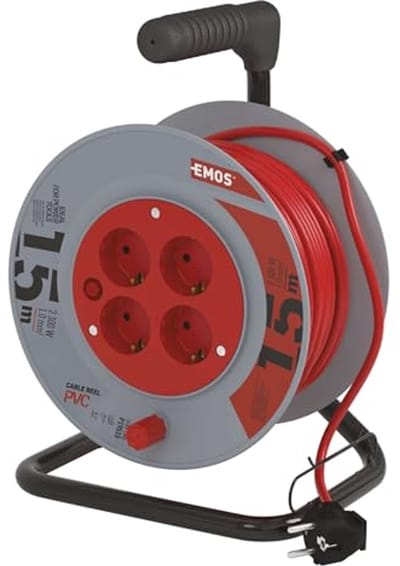Kabeltrommel 15 m met 4 stopcontacten - 230 V, 10 A, 2300 W - PVC-isolatie - Oververhittingsbeveiliging - Geschikt voor binnengebruik
