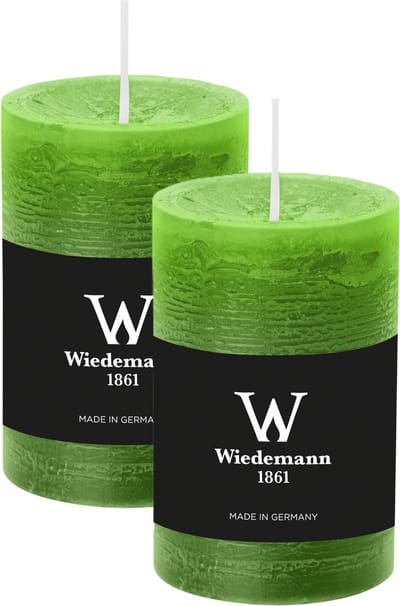 Wiedemann Cilinderkaars/stompkaars - 2x - rustieke kaars - lichtgroen - 6 x 9 cm - 30 branduren