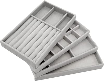 Sieradenbakje stapelbare sieradenorganizer met lade voor oorbellen halskettingen ringen - 4 stuks grijs