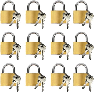 Dailygoods- Hangslot 20 mm - 12 Stuks - Mini-hangslot - Hangsloten met sleutel - Veiligheid voor Koffers/Kasten - Metaal, Goud - Slot