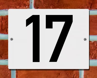 Huisnummerbord Wit - Nummer 17 - 15 x 12 cm - incl. bevestiging | - naambord - nummerbord - voordeur