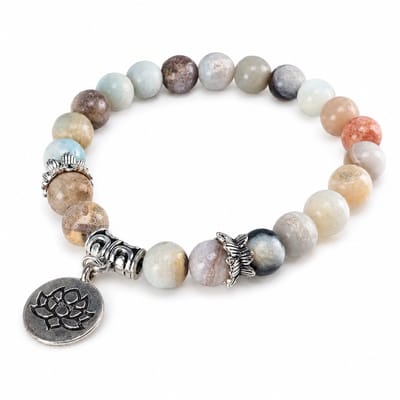Engravia by Derya – Kralen Unisex Armband – Natuursteen & Metaal – Unisex Bohemian Design met Lotus Bedel – Cadeau voor Dames en Heren