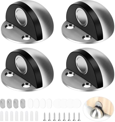 Dailygoods - SWAWIS 4 stuks magnetische vloerdeurstoppers, deurstopper roestvrij staal met zelfklevende stickers en schroeven, deurvergrendelingsmagneet ter bescherming van muur en deur tegen beschadiging
