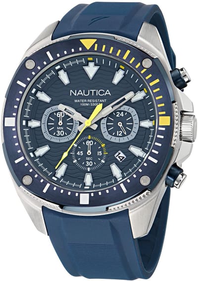 Nautica Nct Bluesail Quartz Analoog Horloge Blauw Material 100% Roestvrij Staal & 100% Siliconaarmband 46 mm NAPBSF501, NAPBSF502, NAPBSF503