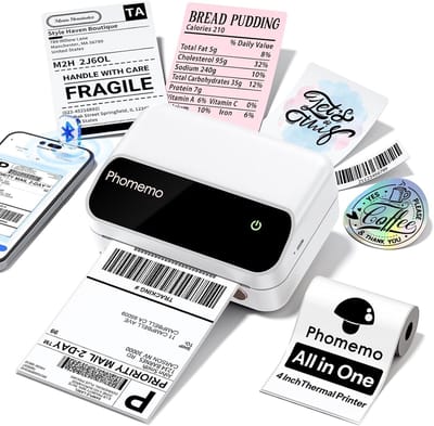 Phomemo M420 - Draagbare Thermische Labelprinter - Bluetooth + USB-C Connectiviteit - Direct Thermisch Inkless Printen - 203 DPI Printresolutie - Breed Formaat Labels 40-106 mm - Oplaadbare Batterij - Compact & Lichtgewicht - Zakelijk & Thuis Gebruik