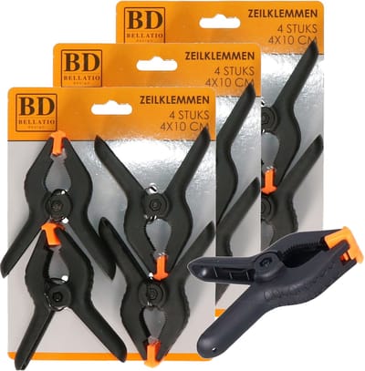 Bellatio design Zeilklemmen - 12x stuks - 10 x 4 cm - lijmklemmen - marktklemmen - veerklem