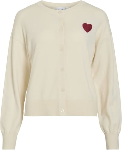 Vila Vest Vilucina O-nec Ls Heart Knit Cardig 14113478 Birch/nemone+cherry Dames Maat - M