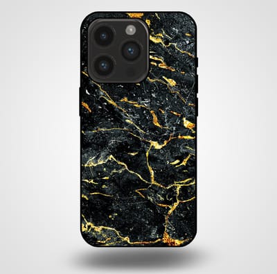 Smartphonica Telefoonhoesje voor iPhone 14 Pro met marmer opdruk - TPU backcover case marble design - Goud Zwart geschikt voor iPhone 14 Pro
