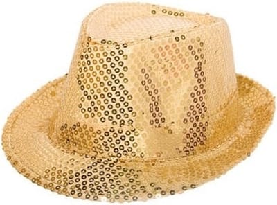 Folat Trilby hoedje - 2x - goud glitters - volwassenen - gleufhoedje - feesthoed - goud thema