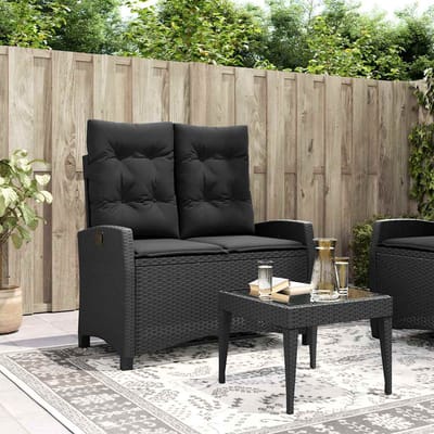 vidaXL - Tuinbankje - verstelbaar - met - kussens - poly - rattan - zwart