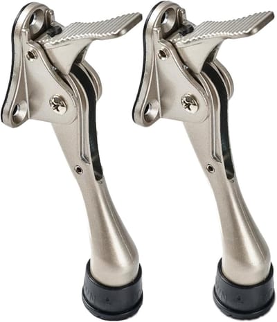 2 stuks Deurstopper - Deurstopper voor terugschakelen met één druk op de knop - Deurstopper - Zware deurstopper - In hoogte verstelbare rubberen kop - Deurstopper met rubberen kop, veerstang, schroeftype - 12。5 * 4 * 2.5 cm - Zilver